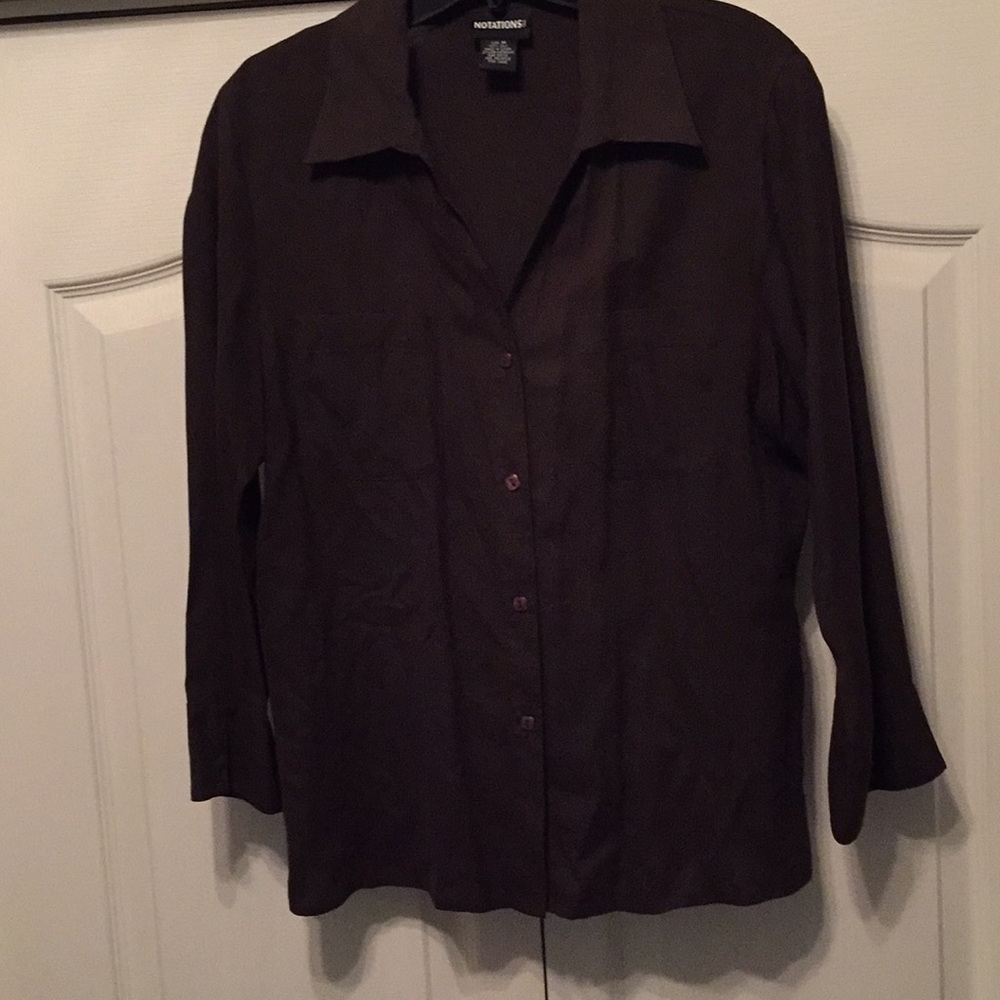 Vintage Notations Chocolate Long Sleeve Blouse